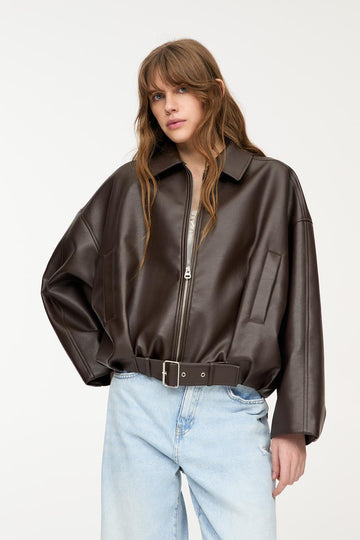 Ava Belted Faux Leather Jacket