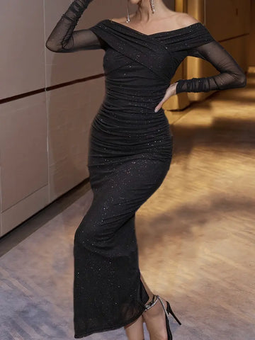 Tube Top Long Sleeve Mesh Dress