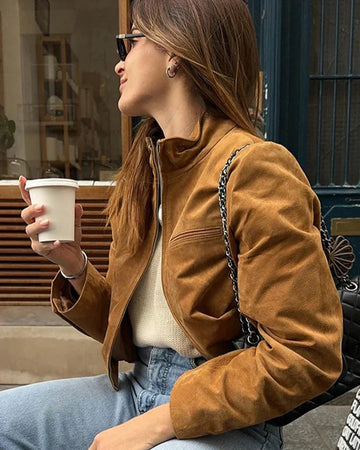 Maven Suede Cropped Bomber Jacket